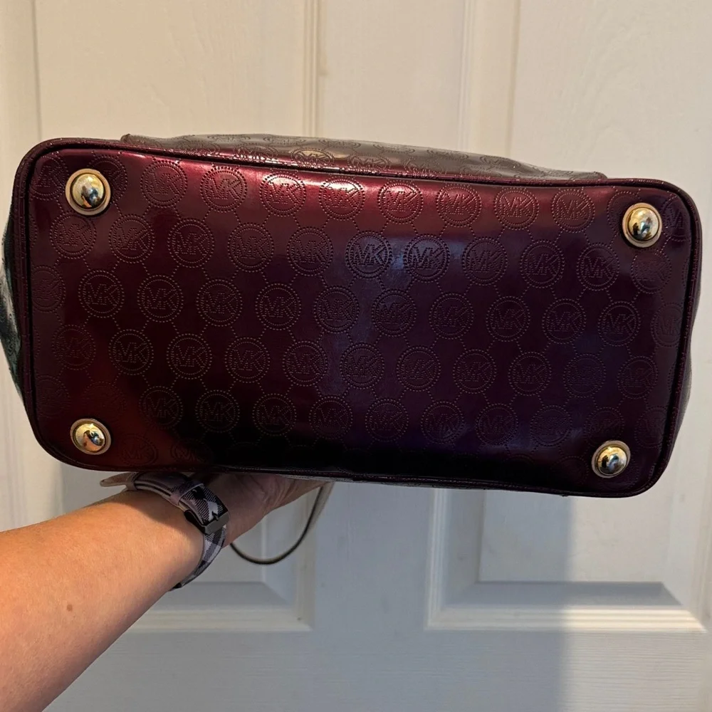 Michael Kors Burgundy Patent‎ Leather Monogram Tote Bag